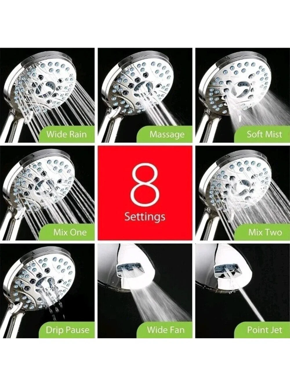 AquaCare Luxury Handheld Shower Head 8-Mode Power Wash